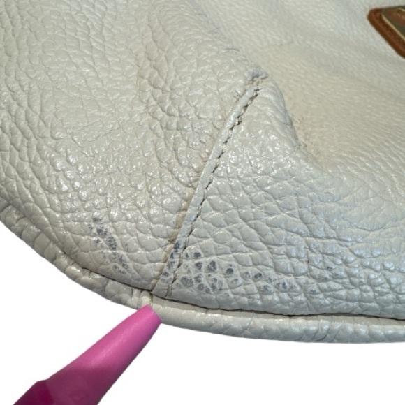 Valentina Italian Pebbled Leather Cream White Hobo Shoulder Bag Adjustable Strap - Picture 11 of 11